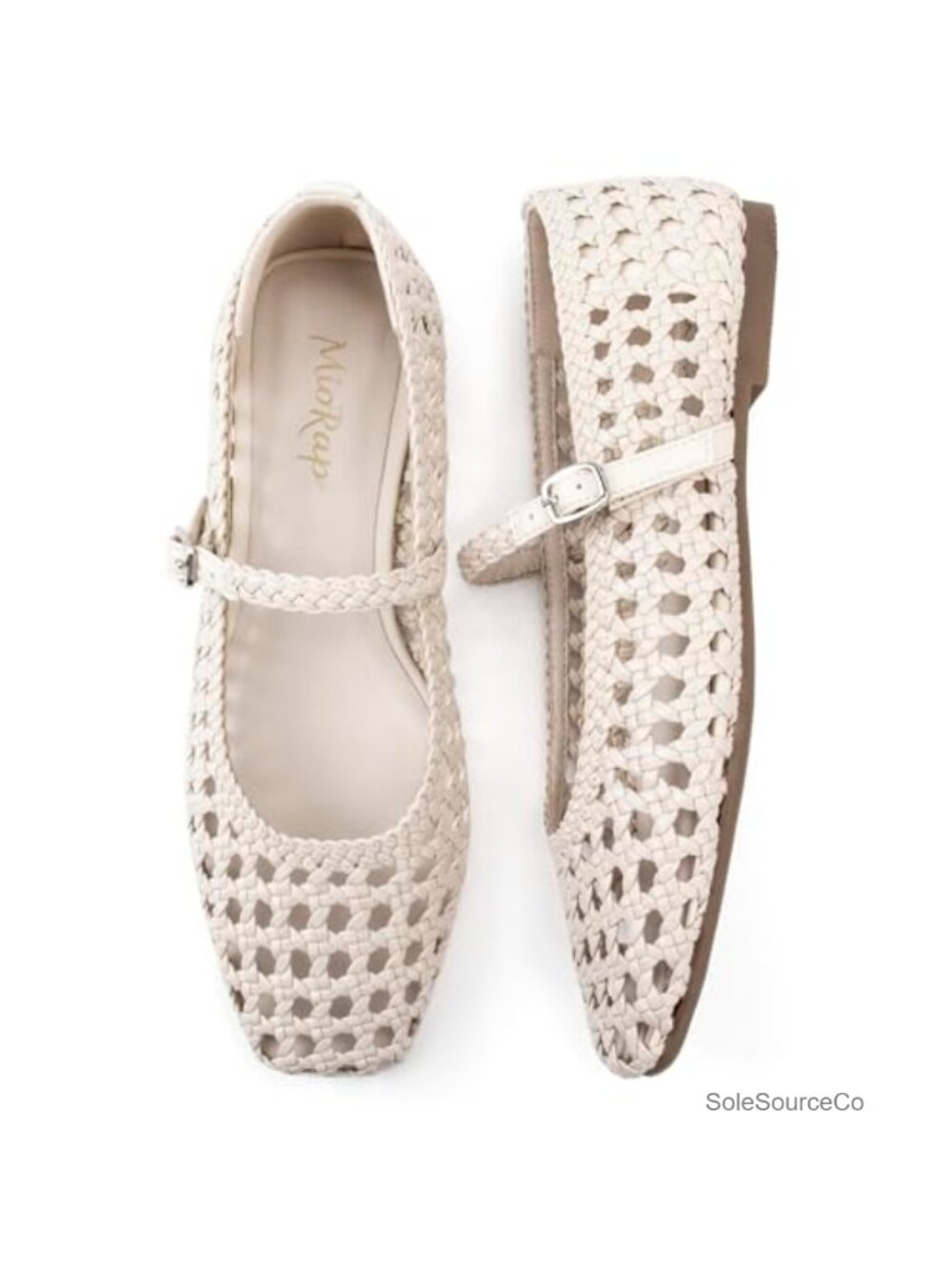 Woven Mesh Square Toe Mary Jane Ballet Flats for Women - Adjustable Strap,